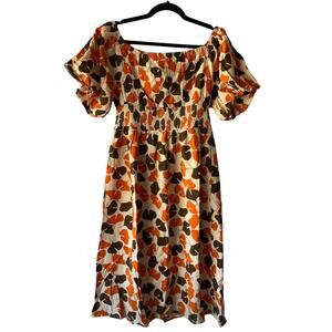 NWT LUSH Women's Orange Puff Sleeve Off The Shoulder Midi Dress Sz L